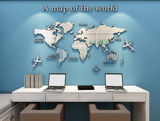 Acrylic 3D Wall Decor World Map Wall Decar for Office Decoration (Large)