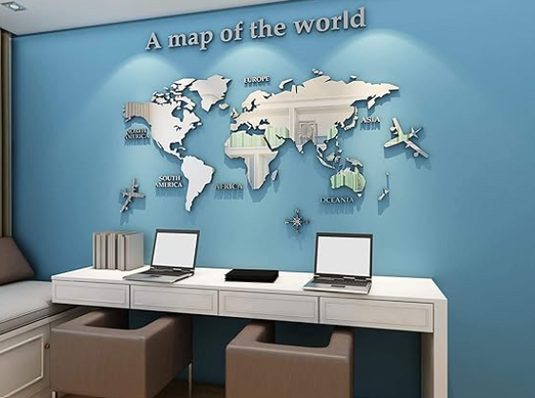 Acrylic 3D Wall Decor World Map Wall Decar for Office Decoration (Large)